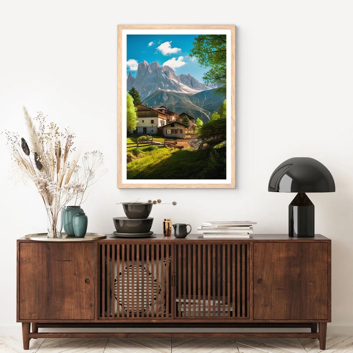 Poster in einem Rahmen aus heller Eiche - Alpenidylle - 61x91 cm