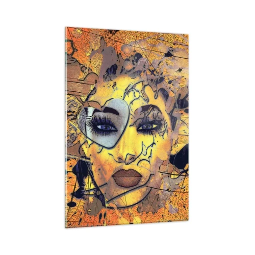 Glasbild - Bild auf glas - Abstraktes Frauenporträt in goldgelben Tönen - 80x120cm - Sonnige Schönheit - Moderne Wanddekoration für Wohnzimmer und Schlafzimmer ARTTOR