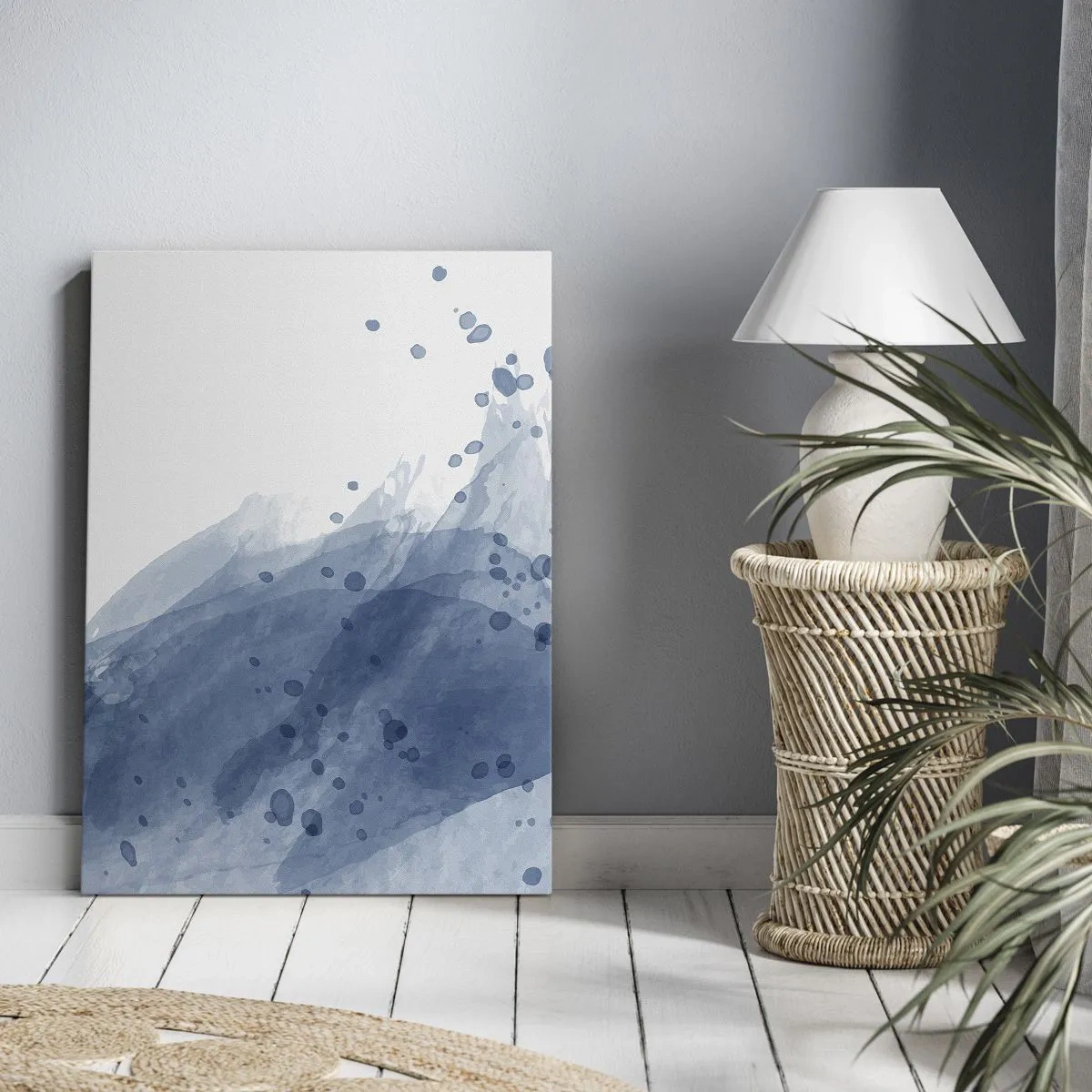 Bild auf Leinwand - Leinwandbild - Abstrakte Flecken und Streifen in Blautönen - 50x70cm - Blauer Tüll - Moderne Wanddekoration für Wohnzimmer und Schlafzimmer ARTTOR