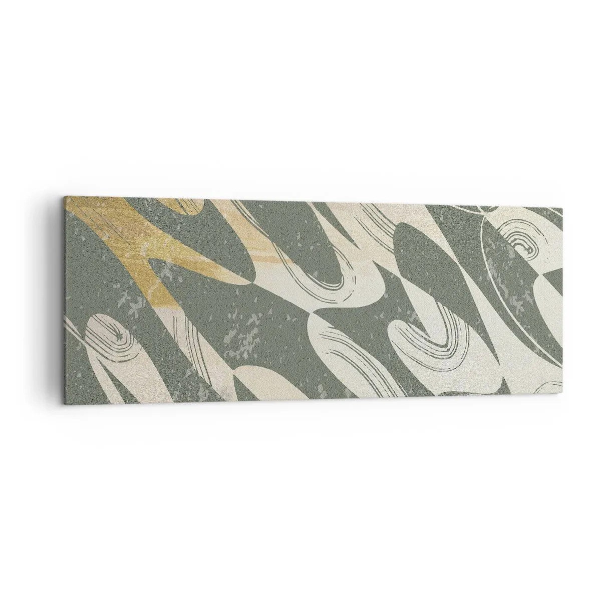 Bild auf Leinwand - Leinwandbild - Dynamische Formen in Grün- und Goldtönen - 140x50cm - Rhythmische Abstraktion - Moderne Wanddekoration für Wohnzimmer und Schlafzimmer ARTTOR