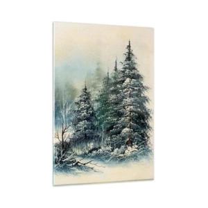 Glasbild - Bild auf glas - Winterlandschaft mit schneebedeckten Bäumen - 80x120cm - Bereit für Weihnachten - Moderne Wanddekoration für Wohnzimmer und Schlafzimmer ARTTOR