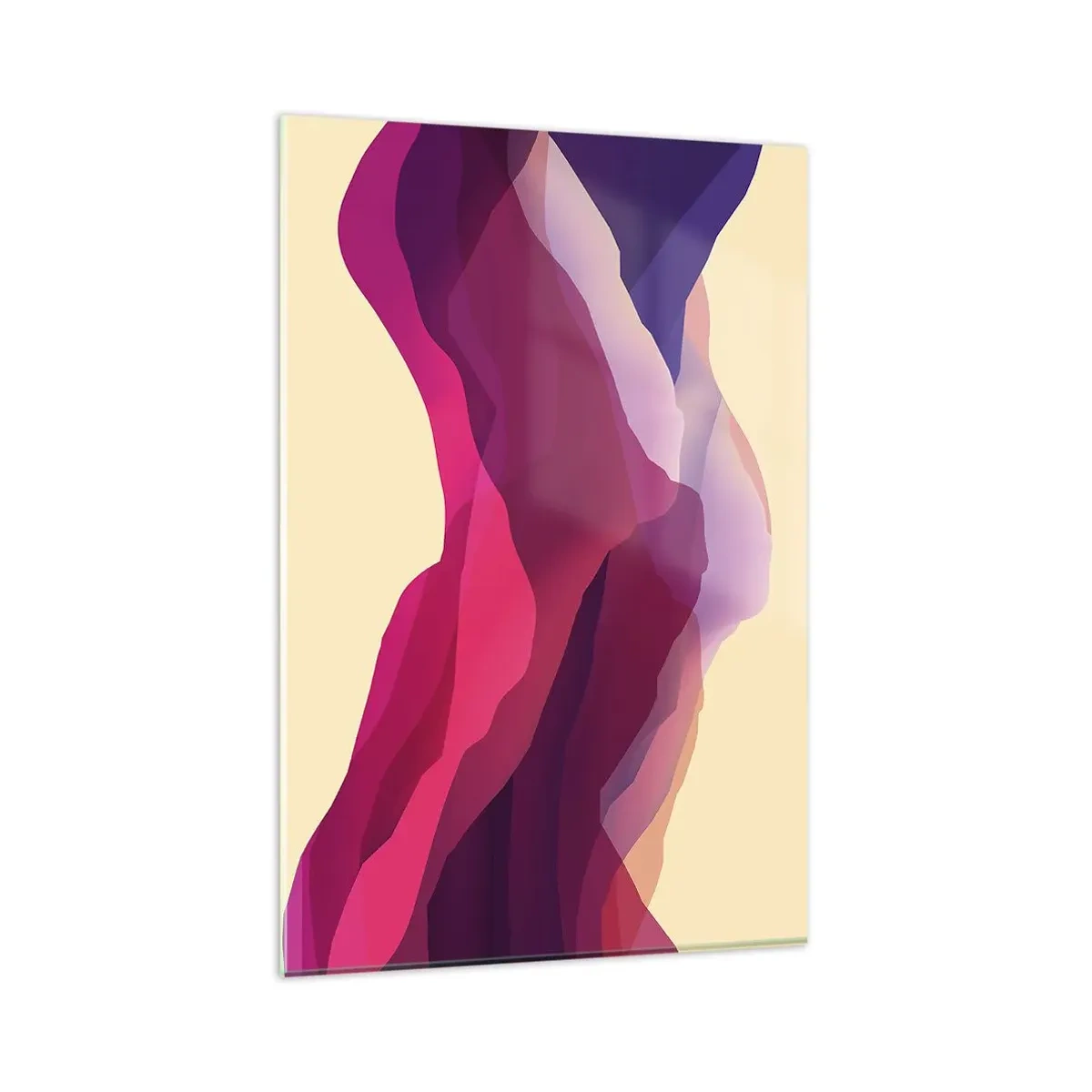 Glasbild - Bild auf glas - Abstrakte Wellen in Lila- und Rosatönen auf hellem Hintergrund - 80x120cm - Lila Wellen - Moderne Wanddekoration für Wohnzimmer und Schlafzimmer ARTTOR