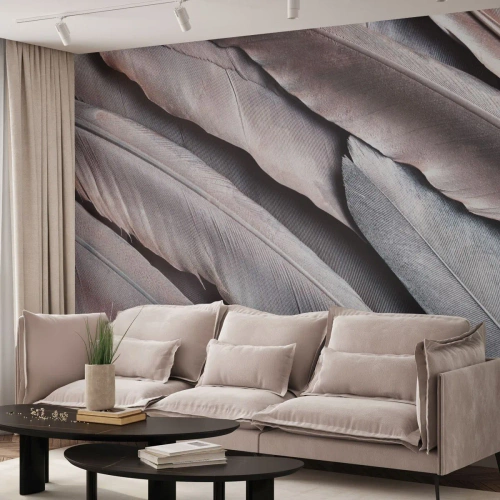 Fototapete Premium Sand - In rosa Silber - Vogelfeder, Grafik, Boho - 500x350 cm