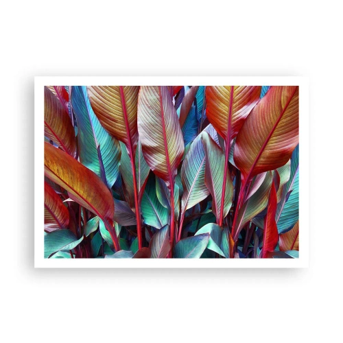Poster - Bunte Blätter tropischer Pflanzen im Dickicht - 100x70cm - Buntes Dickicht - Moderne Wanddekoration für Wohnzimmer und Schlafzimmer ARTTOR