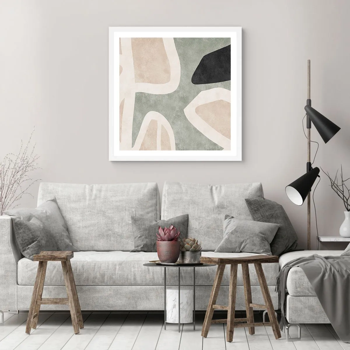 Poster in einem weißen Rahmen - Komposition mit schwarzem Motiv - 30x30 cm