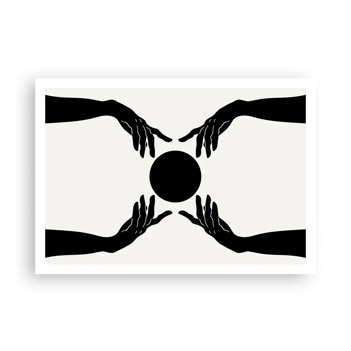 Poster - Schwarze Hände in einer symmetrischen Komposition mit einer Kugel - 100x70cm - Geheimes Zeichen - Moderne Wanddekoration für Wohnzimmer und Schlafzimmer ARTTOR