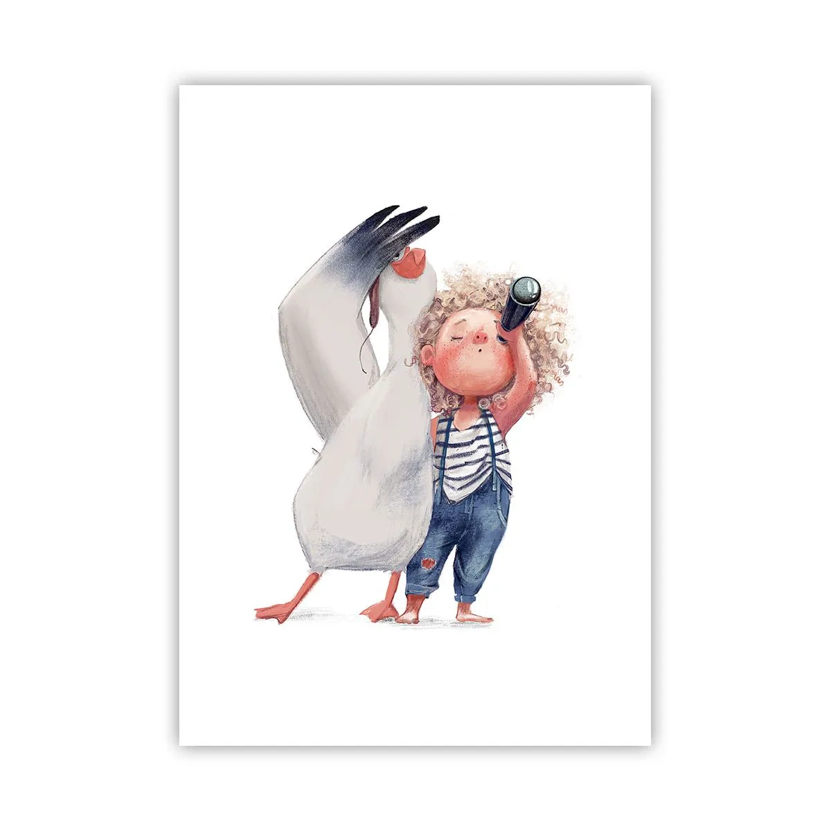 Poster - Illustration eines Kindes mit Fernglas und einem Vogel, der es begleitet - 50x70cm - Toller Reiseplan - Moderne Wanddekoration für Wohnzimmer und Schlafzimmer ARTTOR