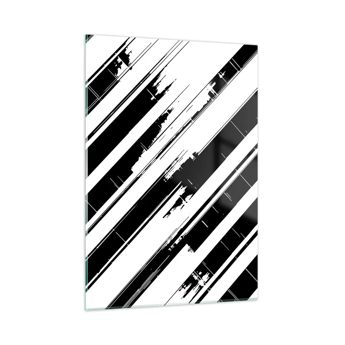 Glasbild - Bild auf glas - Dynamische schwarz-weiße Streifen mit Used-Effekt - 50x70cm - Eine intensive und dynamische Komposition - Moderne Wanddekoration für Wohnzimmer und Schlafzimmer ARTTOR