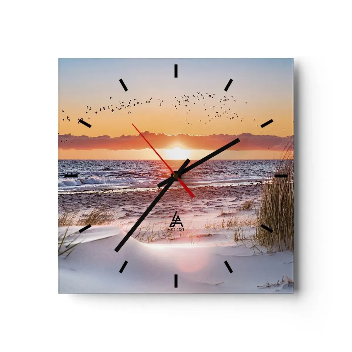 Wanduhr - Glasuhr - Sonnenuntergang über dem Meer mit Blick auf die Dünen - 30x30cm - Horizontale Landschaft - Moderne Wanddekoration für Wohnzimmer und Schlafzimmer ARTTOR
