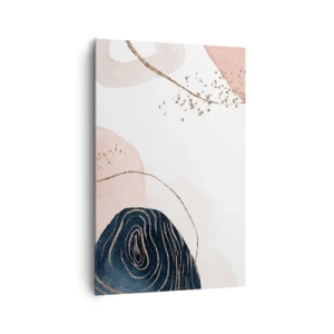 Bild auf Leinwand - Leinwandbild - Abstrakte Formen in Beige- und Marineblautönen mit goldenen Details - 80x120cm - Alles fließt - Moderne Wanddekoration für Wohnzimmer und Schlafzimmer ARTTOR