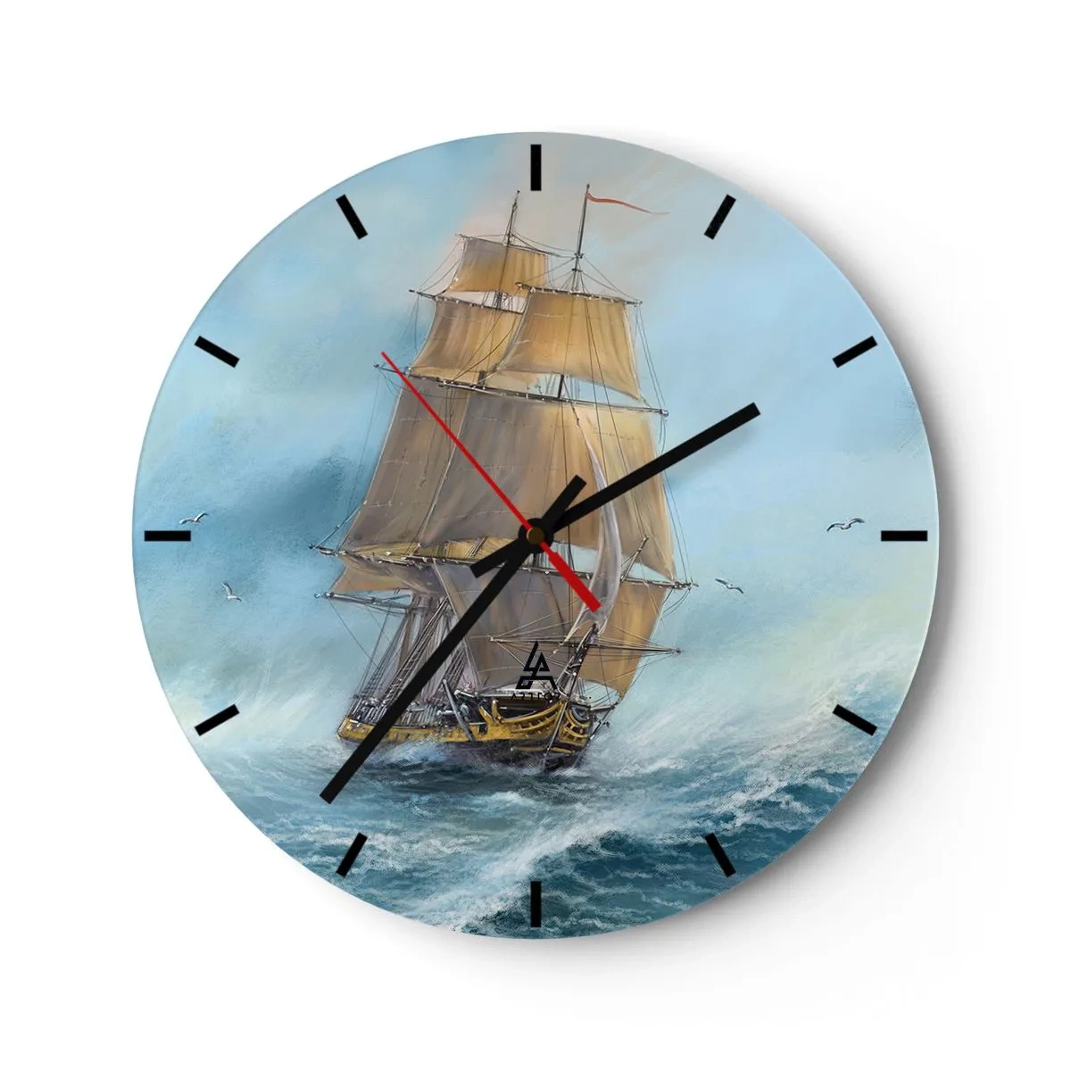 Wanduhr - Glasuhr - Ein Segelschiff auf stürmischer See in dynamischer Umgebung - 30x30cm - Über die Wellen gleiten - Moderne Wanddekoration für Wohnzimmer, Küche und Schlafzimmer ARTTOR