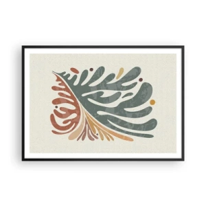 Poster in einem schwarzem Rahmen - Buntes abstraktes Blatt auf hellem Hintergrund - 100x70cm - Mehrfarbiges Blatt - Moderne Wanddekoration für Wohnzimmer und Schlafzimmer ARTTOR