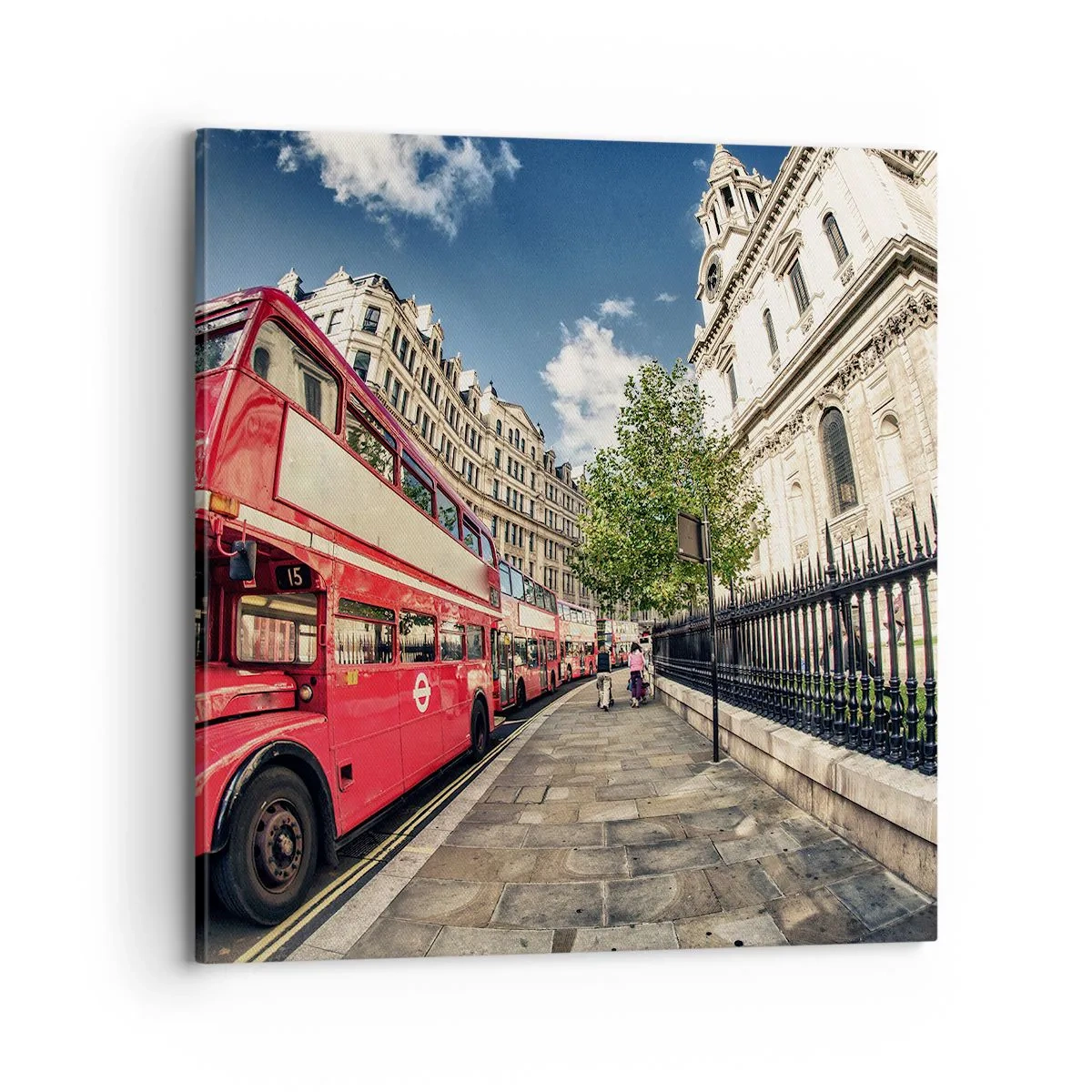 Bild auf Leinwand - Leinwandbild - Londoner Straße in Grau und Rot - 70x70 cm