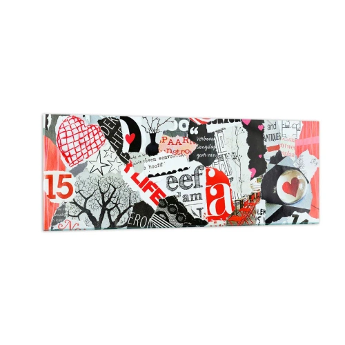 Glasbild - Bild auf glas - Eine bunte Collage mit Aufschriften, Herzen und Grafiken. - 140x50cm - Hipster-Collage - Moderne Wanddekoration für Wohnzimmer und Schlafzimmer ARTTOR