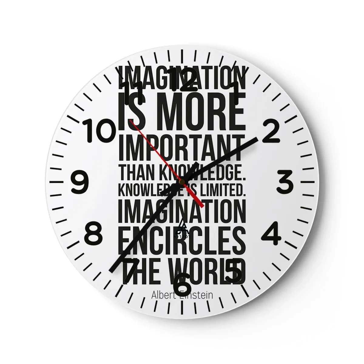Wanduhr - Glasuhr - Einstein über die Kraft der Vorstellungskraft - 40x40 cm