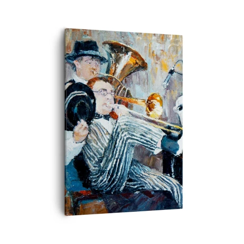 Bild auf Leinwand - Leinwandbild - Jazzmusiker im malerischen Stil während eines Konzerts - 50x70cm - Der ganze Jazz - Moderne Wanddekoration für Wohnzimmer und Schlafzimmer ARTTOR