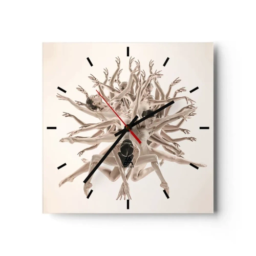 Wanduhr - Glasuhr - Abstrakte Komposition von Tänzern in Bewegung - 30x30cm - Aufblühen im Tanz - Moderne Wanddekoration für Wohnzimmer und Schlafzimmer ARTTOR