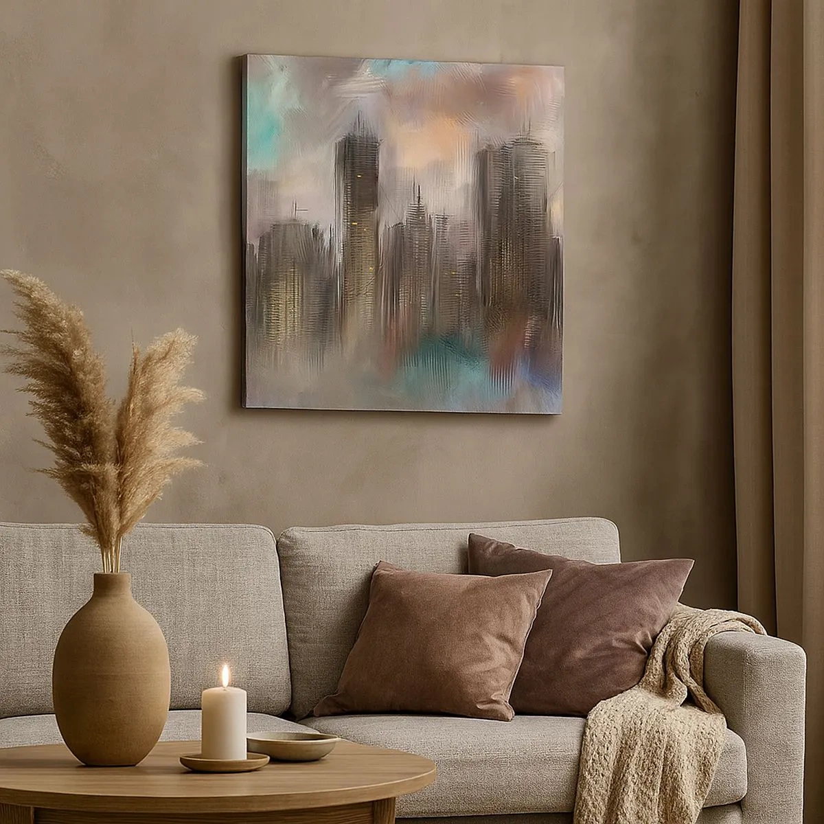 Bild auf Leinwand - Leinwandbild - Eine Komposition aus Stahl, Stein und Nebel - 30x30 cm