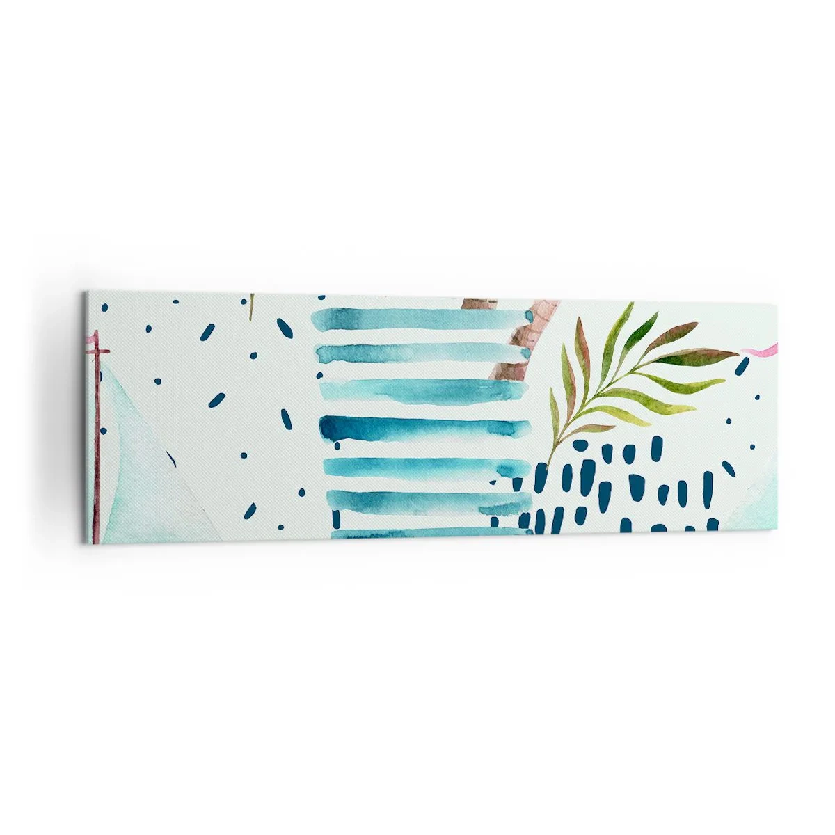 Bild auf Leinwand - Leinwandbild - Abstraktes Muster mit Palmen und nautischen Akzenten - 160x50cm - Urlaub unter Palmen - Moderne Wanddekoration für Wohnzimmer und Schlafzimmer ARTTOR