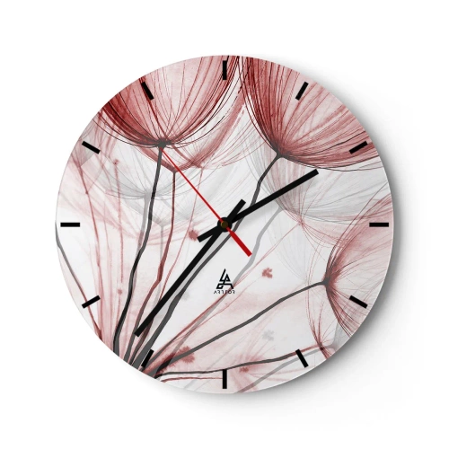 Wanduhr - Glasuhr - Zarte Löwenzahnblüten in Rot- und Weißtönen - 30x30cm - Vor der Abfahrt - Moderne Wanddekoration für Wohnzimmer, Küche und Schlafzimmer ARTTOR