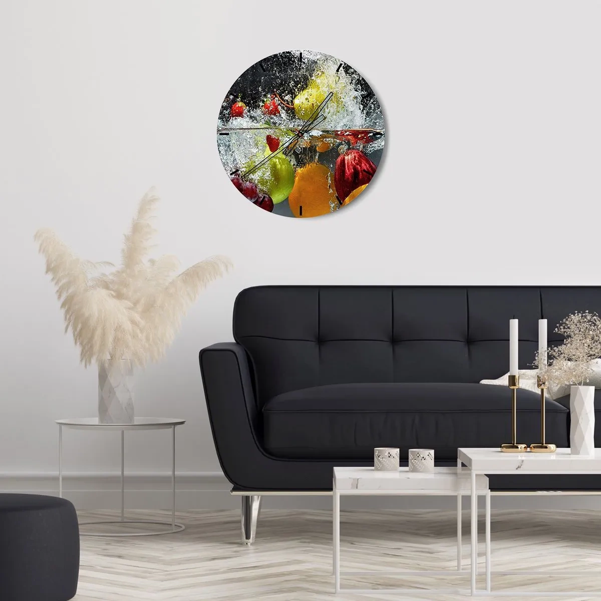 Wanduhr - Glasuhr - In Wasser getauchte Früchte mit Spritzeffekt - 30x30cm - Fruchterfrischung - Moderne Wanddekoration für Wohnzimmer, Küche und Schlafzimmer ARTTOR