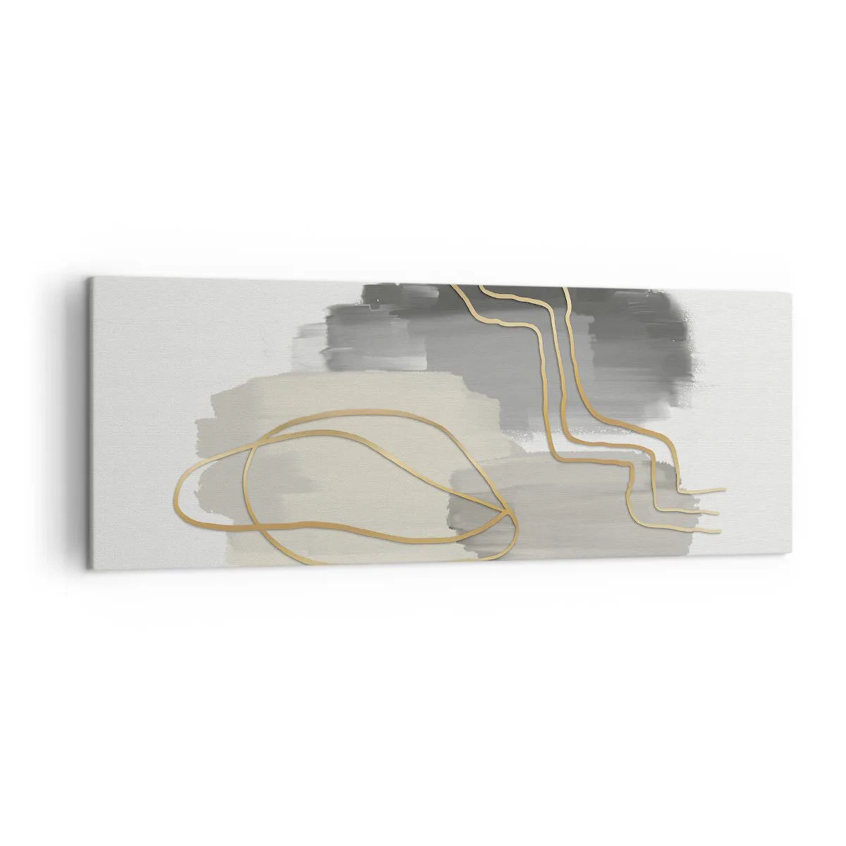 Bild auf Leinwand - Leinwandbild - Abstrakte goldene Linien auf grauem Hintergrund - 140x50cm - Dauer und Bewegung - Moderne Wanddekoration für Wohnzimmer und Schlafzimmer ARTTOR