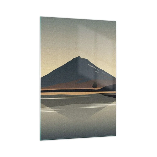 Glasbild - Bild auf glas - Minimalistische Berglandschaft mit Spiegelung im Wasser - 70x100cm - Spiegelreflexion - Moderne Wanddekoration für Wohnzimmer und Schlafzimmer ARTTOR