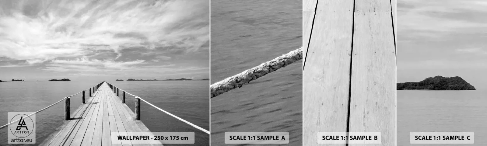 Fototapeten Muster Selbstklebend Deluxe Sticker - Oder vielleicht eine Reise ... - Landschaft, Meer, Holzbrücke - 100x30 cm