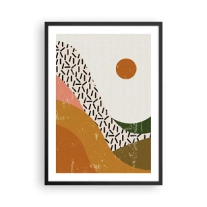 Poster in einem schwarzem Rahmen - Abstrakte Landschaft in warmen Farben - 50x70cm - Solare Abstraktion - Moderne Wanddekoration für Wohnzimmer und Schlafzimmer ARTTOR