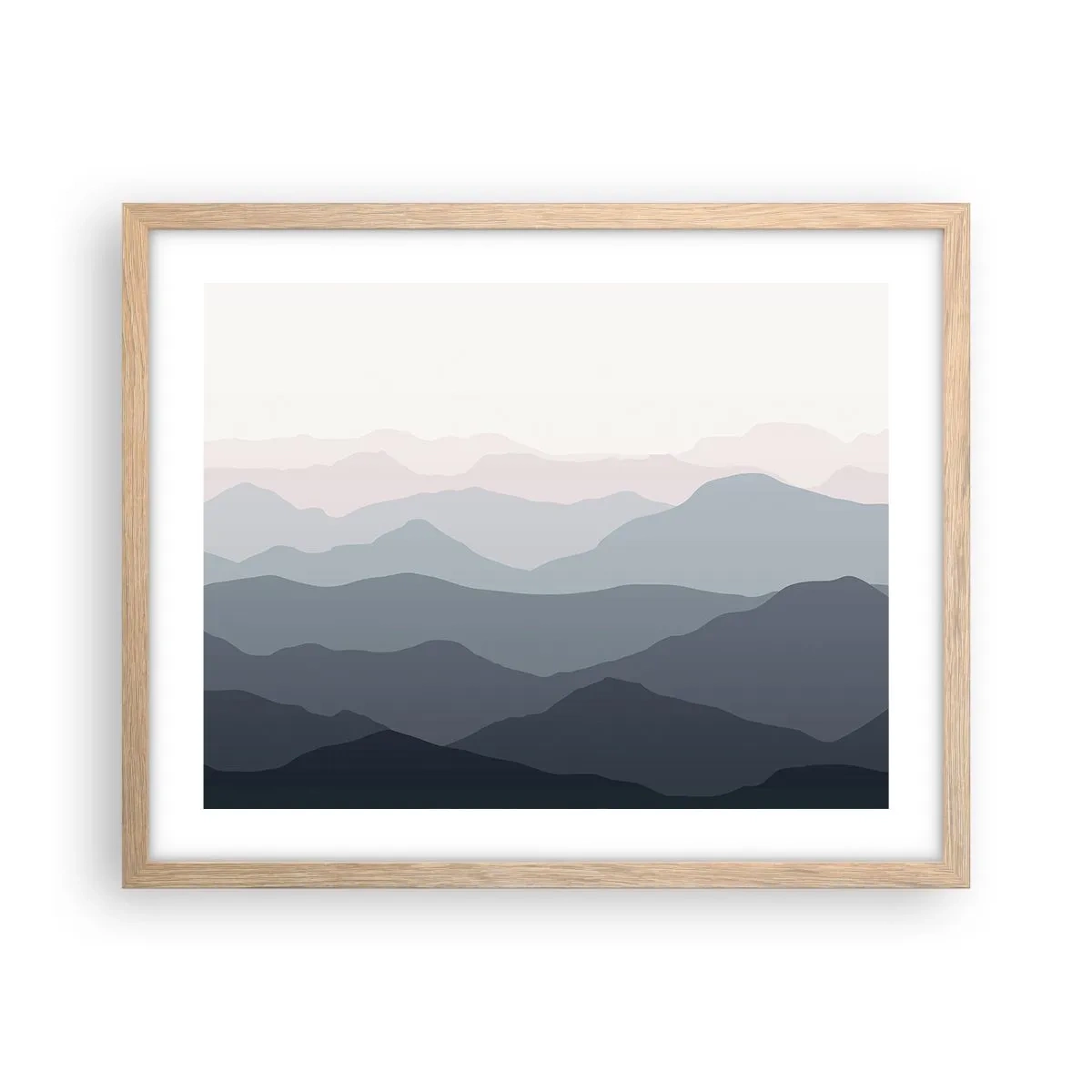 Poster in einem Rahmen aus heller Eiche - Wellen der Berge - 50x40 cm