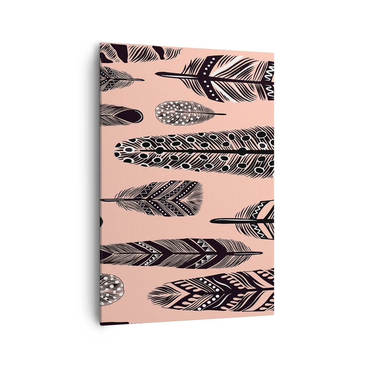 Bild auf Leinwand - Leinwandbild - Dekorative Federn auf hellem Hintergrund - 70x100cm - Indische Sammlung - Moderne Wanddekoration für Wohnzimmer und Schlafzimmer ARTTOR