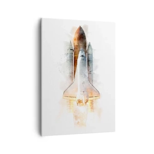 Bild auf Leinwand - Leinwandbild - Eine künstlerische Aquarell-Interpretation eines startenden Space Shuttles - 50x70cm - Entdecker für den Anfang - Moderne Wanddekoration für Wohnzimmer und Schlafzimmer ARTTOR