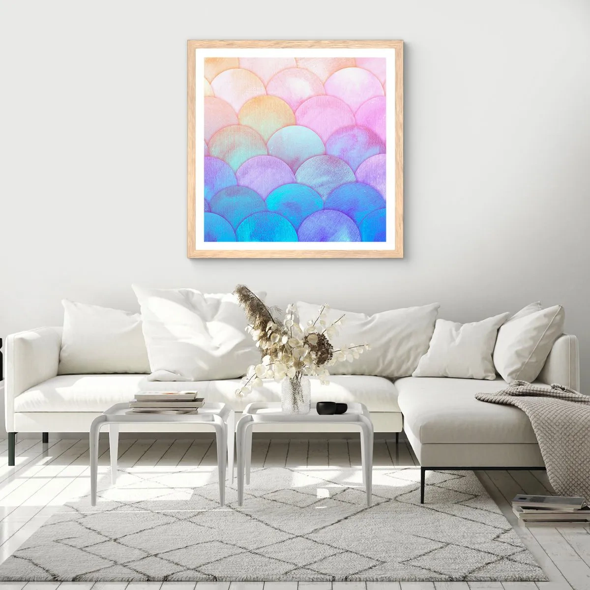 Poster in einem Rahmen aus heller Eiche - Perlenschuppe - 60x60 cm