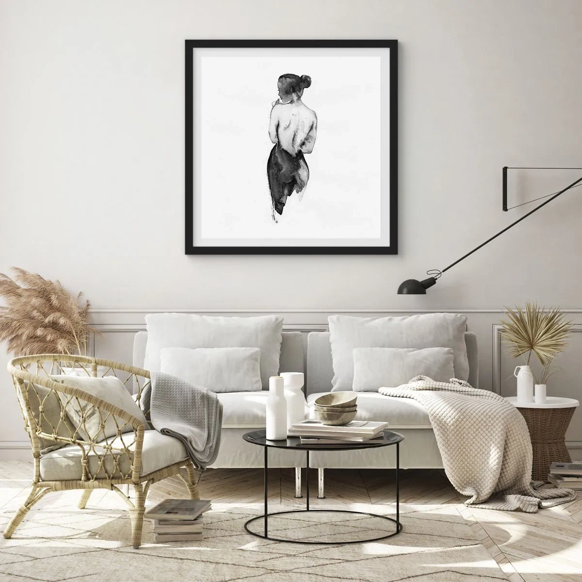 Poster in einem schwarzem Rahmen - Bei ihr verschwindet die Welt - 60x60 cm