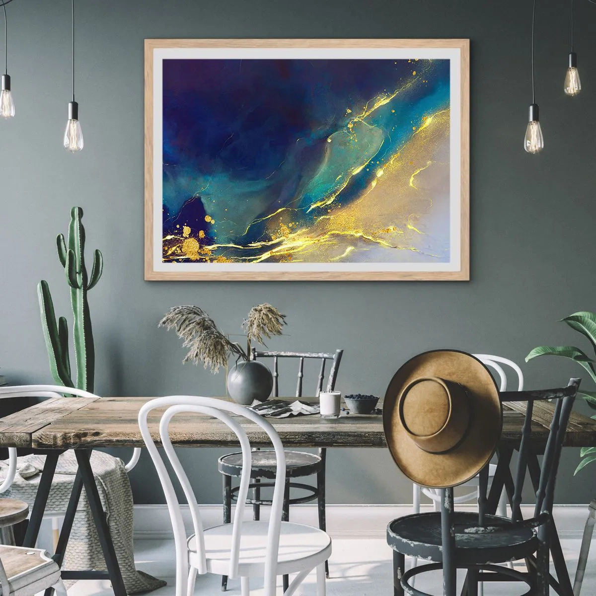 Poster in einem Rahmen aus heller Eiche - Der goldene Teich - 70x50 cm