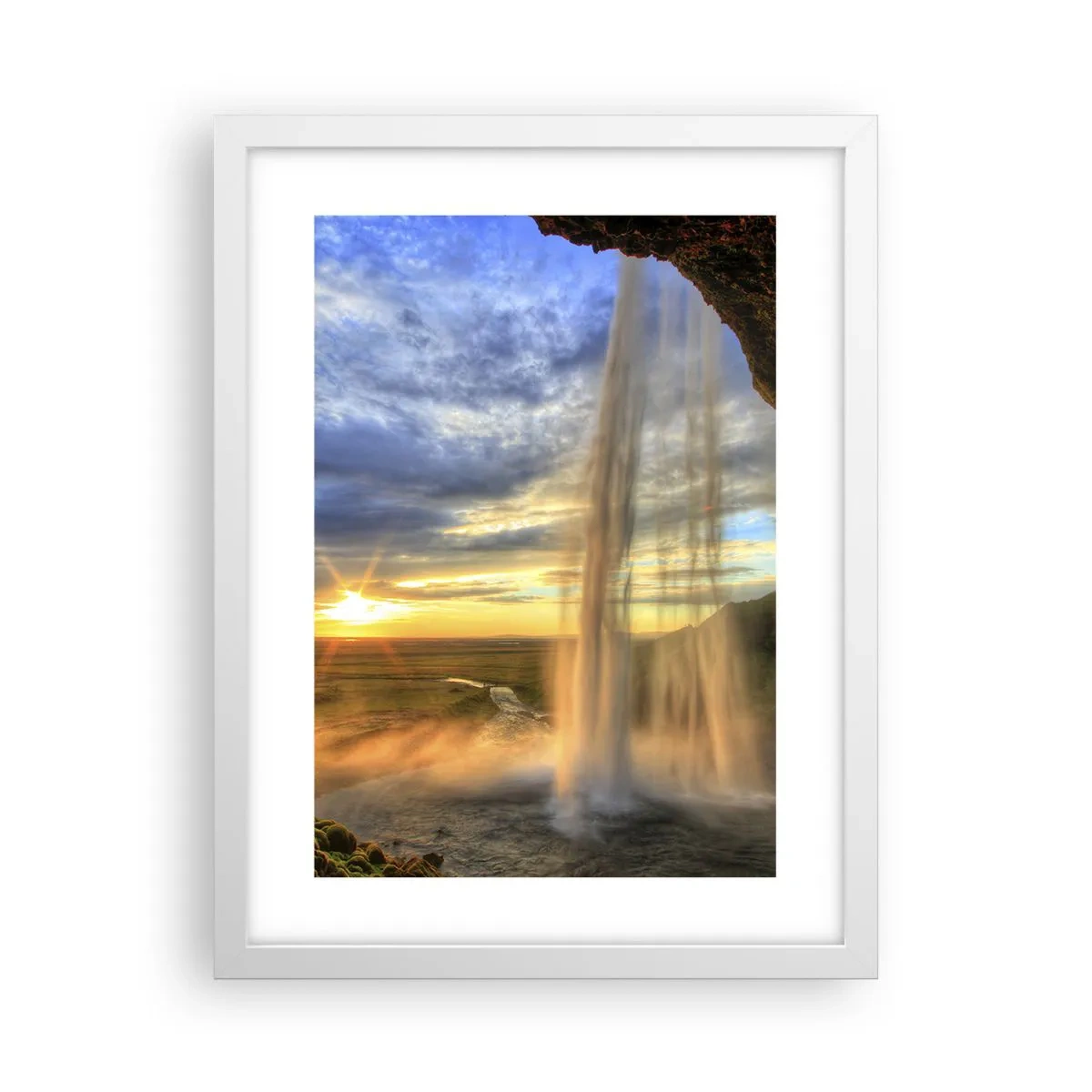 Poster in einem weißen Rahmen - Die Welt hinter einem Schleier aus Tropfen - 30x40 cm