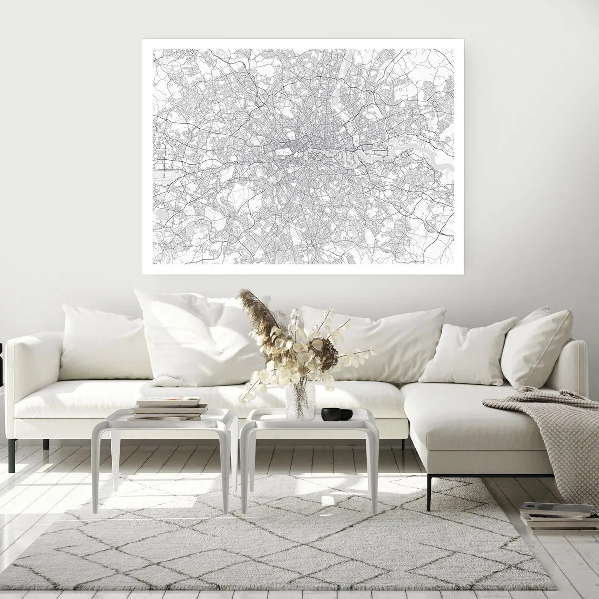 Poster - Ein minimalistischer Stadtplan in Grautönen - 100x70cm - Karte des Labyrinths von London - Moderne Wanddekoration für Wohnzimmer und Schlafzimmer ARTTOR