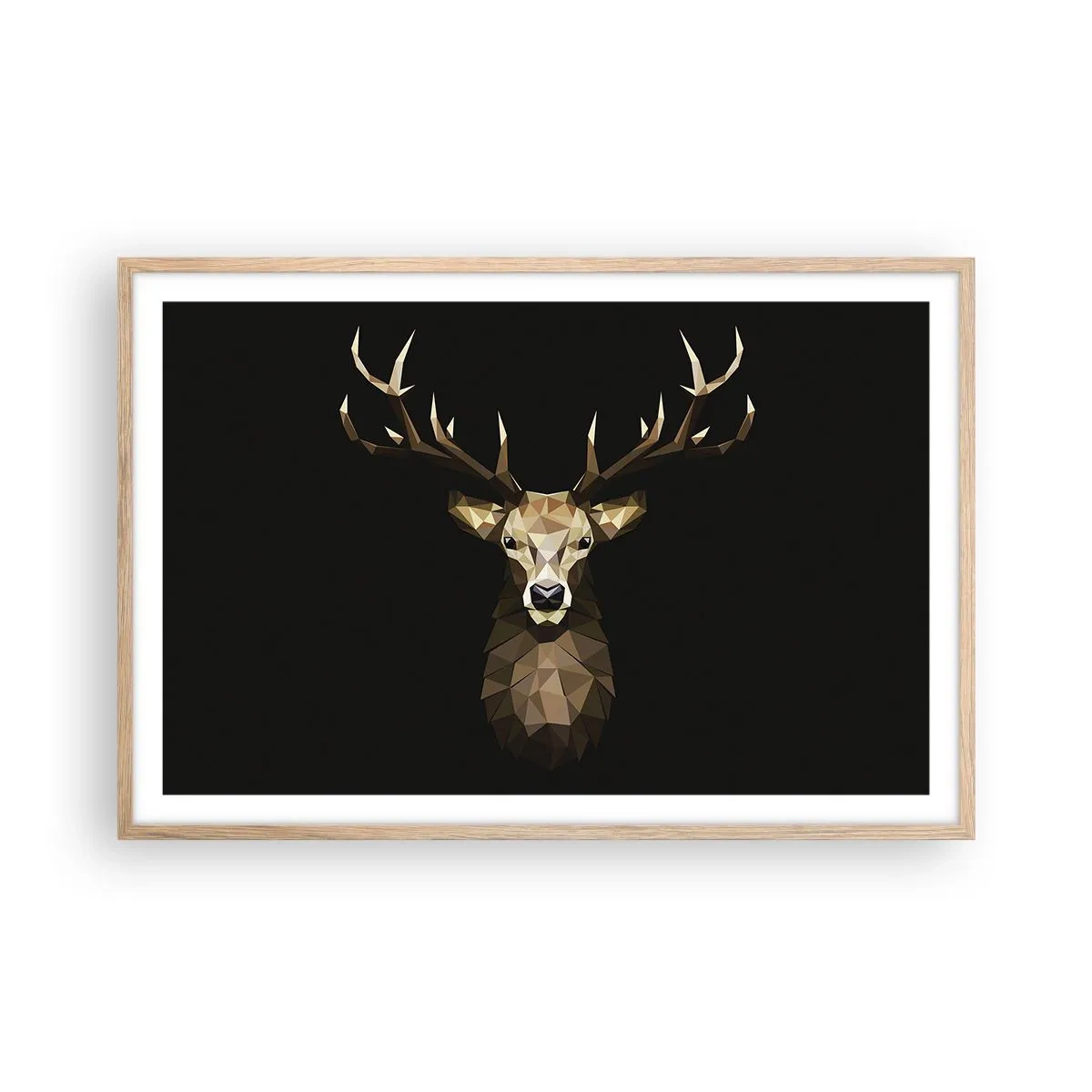 Poster in einem Rahmen aus heller Eiche - Kubistischer Hirsch - 91x61 cm