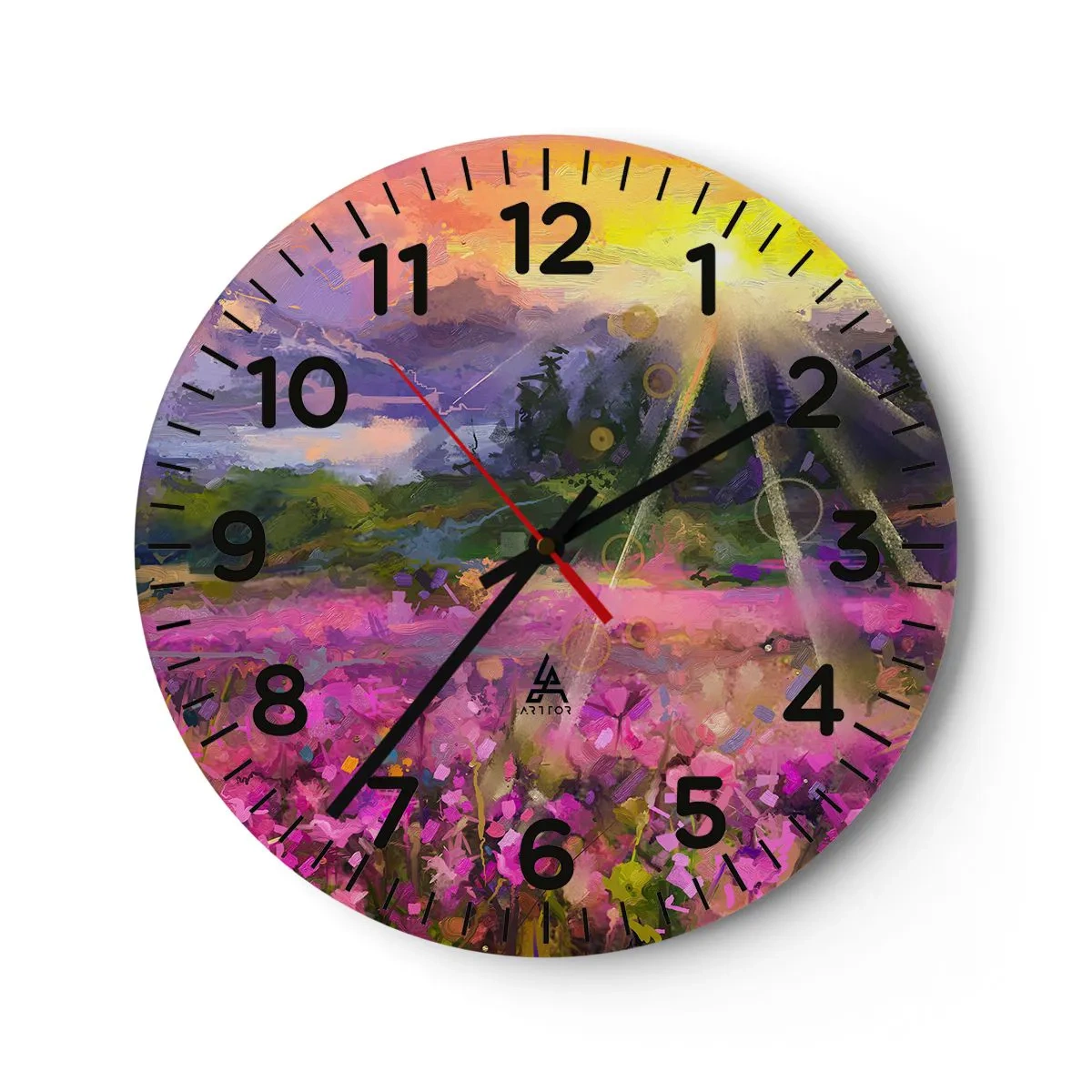 Wanduhr - Glasuhr - Im Tal unter dem Schutz der Sonne - 40x40 cm