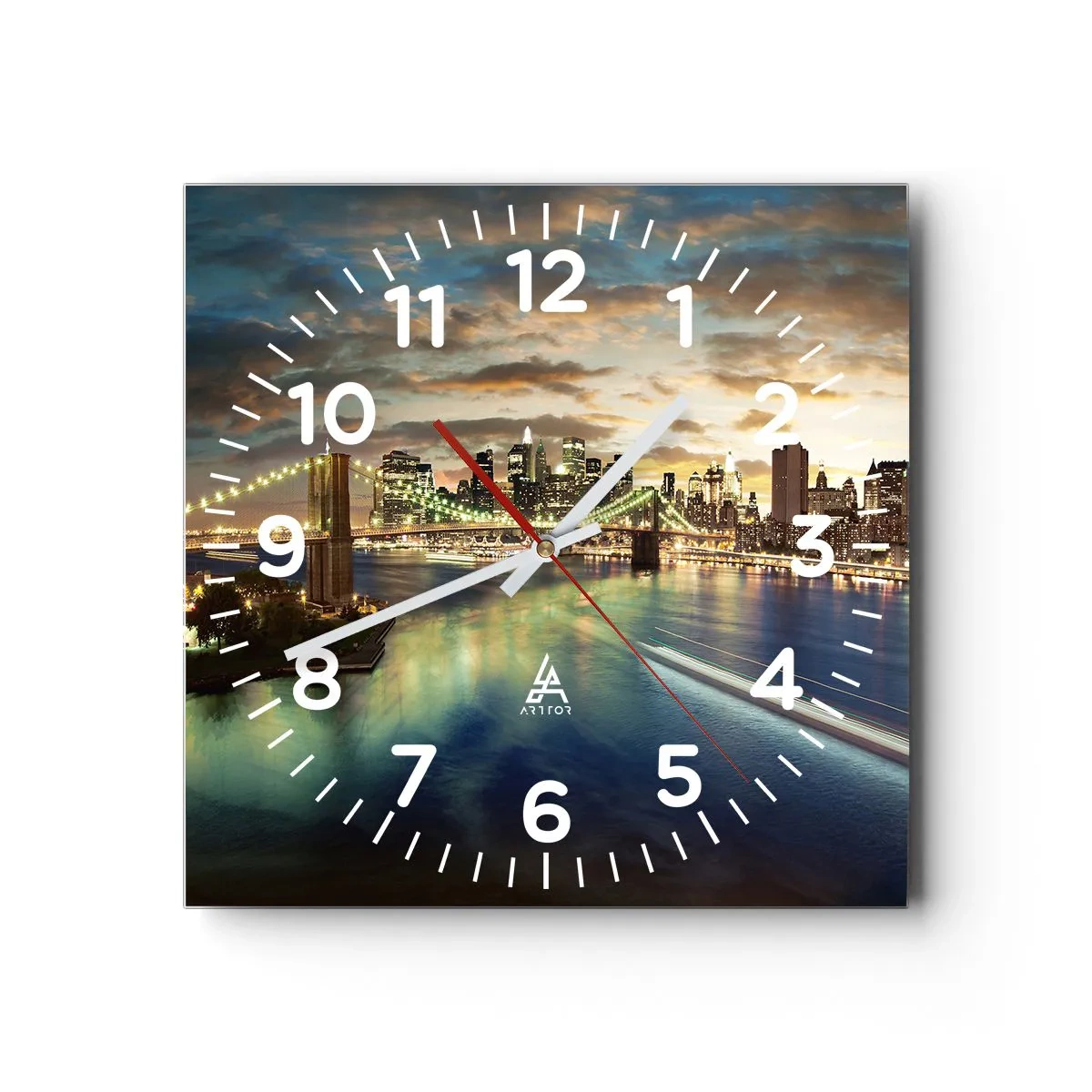 Wanduhr - Glasuhr - Ein heller Abend über Manhattan - 40x40 cm
