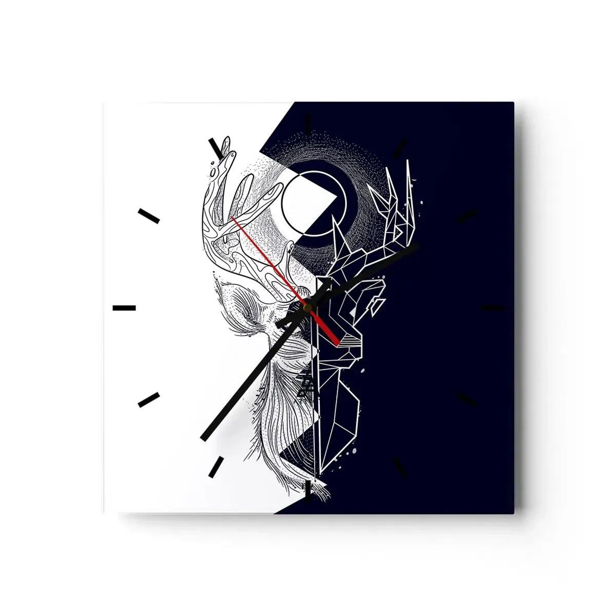 Wanduhr - Glasuhr - Geometrie und Natur in einer symbolischen Komposition - 30x30cm - Der Kampf und die Einheit der Gegensätze - Moderne Wanddekoration für Wohnzimmer und Schlafzimmer ARTTOR