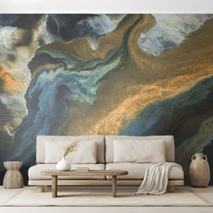 Fototapete Premium Sand - Blau - Gelb - gegenseitige Beeinflussung - Abstraktion, Stück, Grafik - 350x256 cm