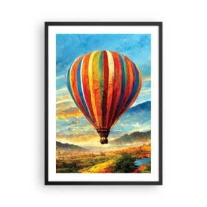 Poster in einem schwarzem Rahmen - Ein bunter Ballon über einer malerischen Landschaft - 50x70cm - In der Stille sieht man mehr - Moderne Wanddekoration für Wohnzimmer und Schlafzimmer ARTTOR