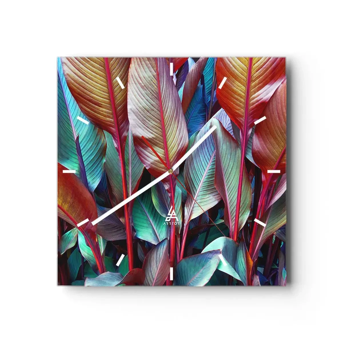 Wanduhr - Glasuhr - Buntes Dickicht - 40x40 cm