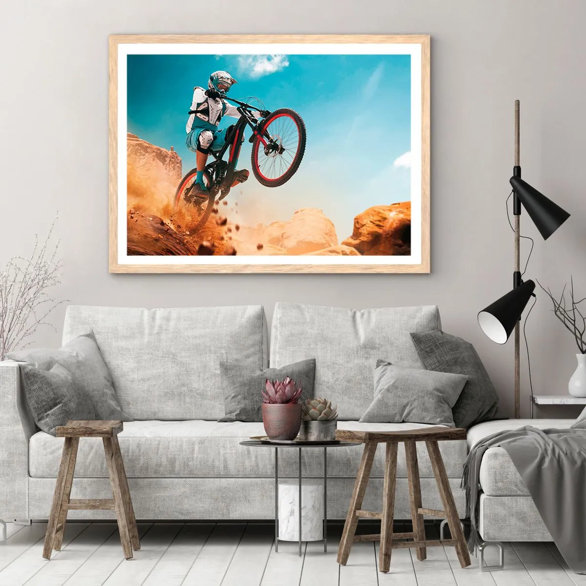 Poster in einem Rahmen aus heller Eiche - Fahrrad-Wahnsinn-Dämon - 40x30 cm