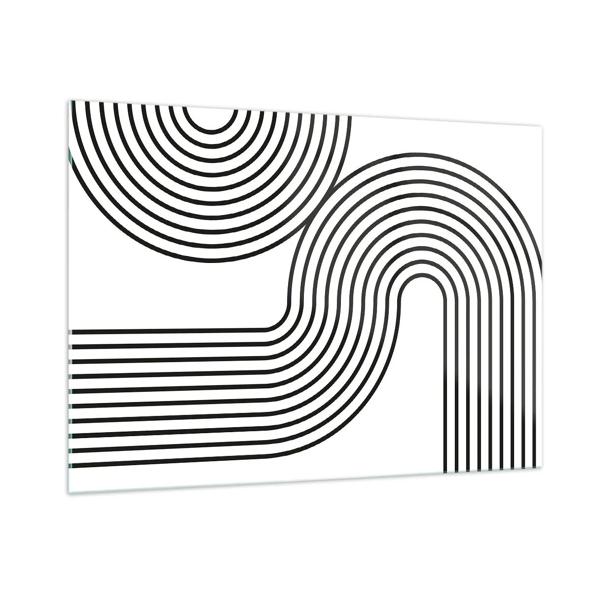Glasbild - Bild auf glas - Schwarz-Weiß-Grafiken mit geschwungenen parallelen Linien - 100x70cm - An der Kurve - Moderne Wanddekoration für Wohnzimmer und Schlafzimmer ARTTOR
