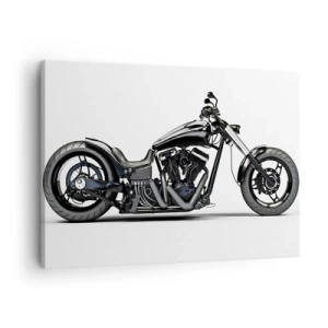 Bild auf Leinwand - Leinwandbild - Stilvolles schwarzes Custom-Motorrad auf weißem Hintergrund - 70x50cm - Für alle, die die Freiheit lieben - Moderne Wanddekoration für Wohnzimmer und Schlafzimmer ARTTOR