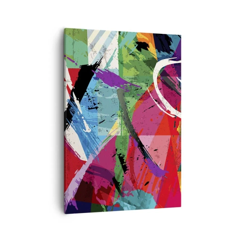 Bild auf Leinwand - Leinwandbild - Farbenfrohe Abstraktion mit dynamischen Pinselstrichen - 50x70cm - Schnell, spritzig und springt - Moderne Wanddekoration für Wohnzimmer und Schlafzimmer ARTTOR