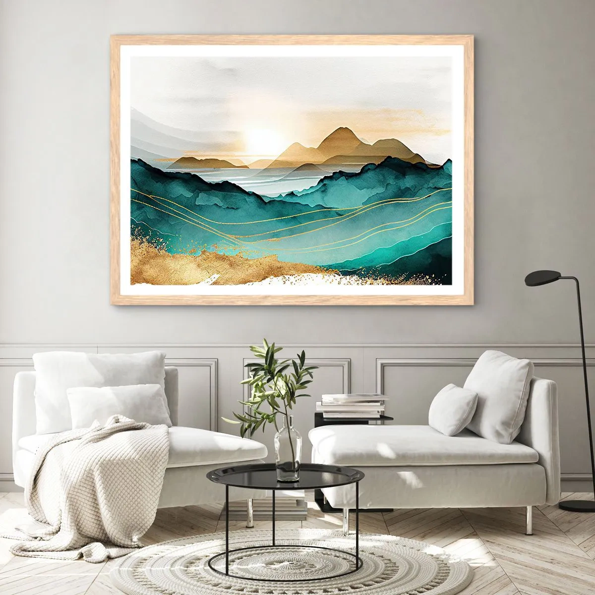 Poster in einem Rahmen aus heller Eiche - Am Rande der Abstraktion – Landschaft - 50x40 cm