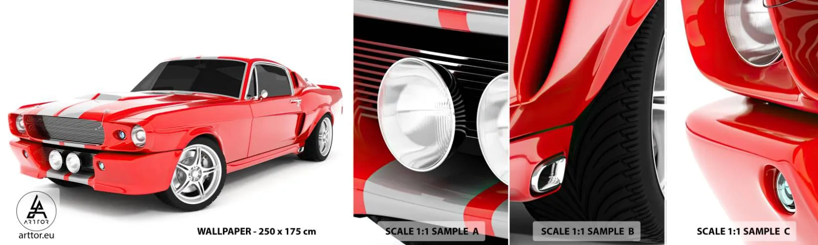 Fototapeten Muster Selbstklebend Deluxe Sticker - Ein Mustang so schnell wie der Wind - Automobil, Oldtimer, Mustang-Auto 1967 - 100x30 cm